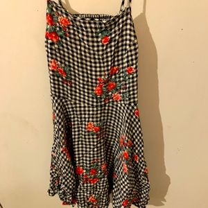 Checkered and floral print sundress w/ open back